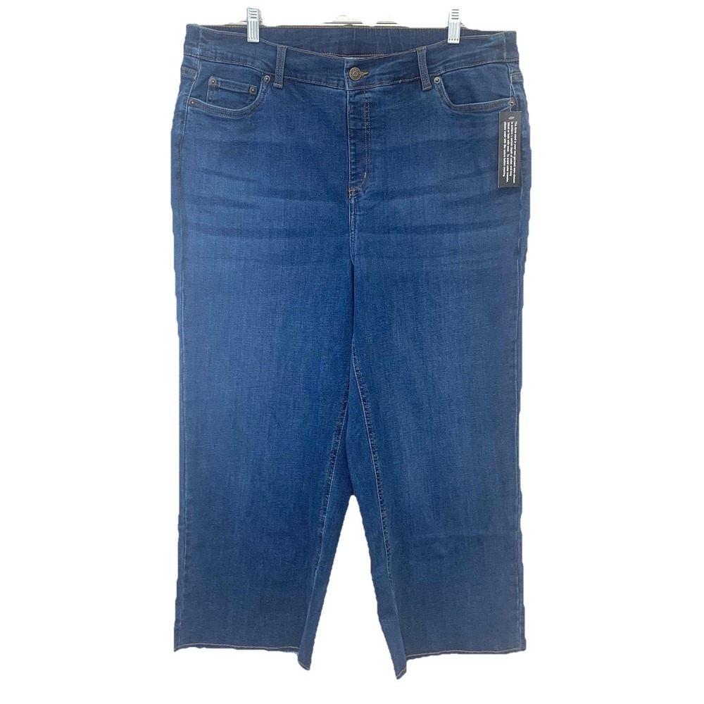 Denim & Co Wide Leg Cropped Easy Stretch‎ Jeans 18W Fray Hem Pockets Comfort New